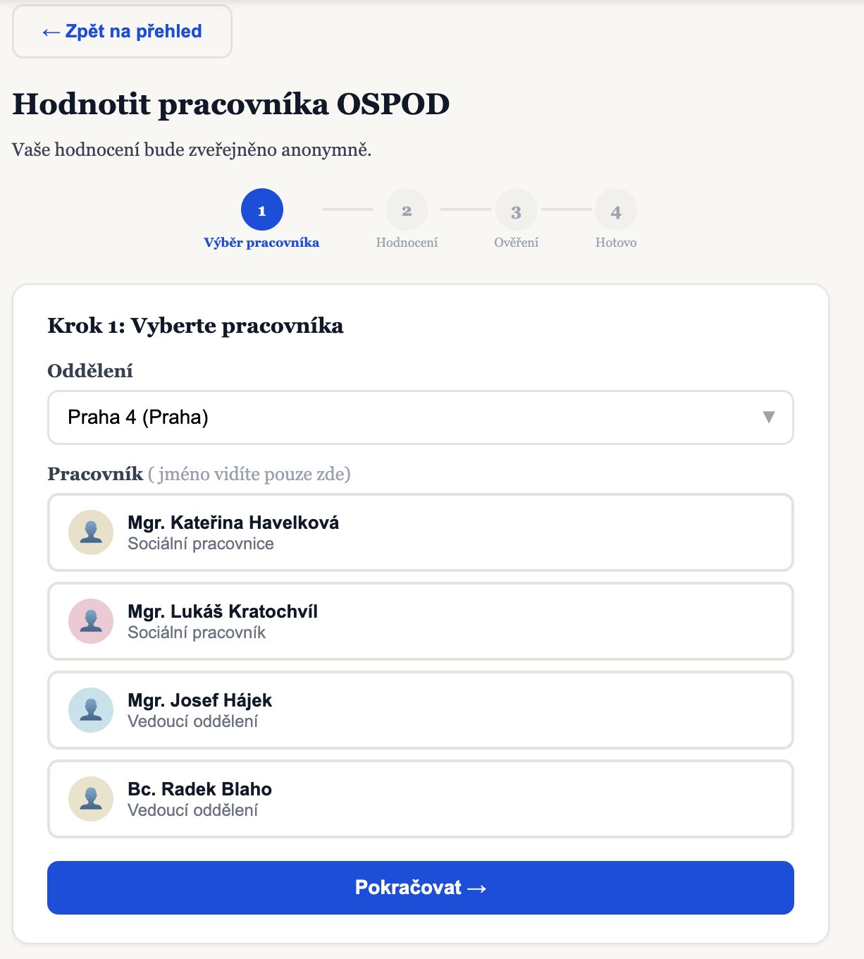 Náhled výběru pracovníka